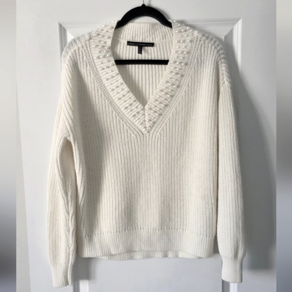 White House Black Market knit pearls Embellished sweater